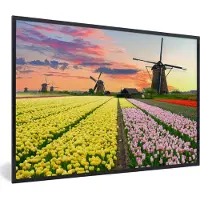 PosterMonkey Fotolijst incl. Poster - Windmolen - Tulpen - Bloemen - Nederland - 60x40 cm - Posterlijst