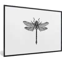 PosterMonkey Fotolijst incl. Poster Zwart Wit- Libelle - Insecten - Retro - Zwart wit - 90x60 cm - Posterlijst