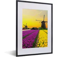 PosterMonkey Fotolijst incl. Poster - Windmolen - Tulpen - Bloemen - Lente - 30x40 cm - Posterlijst