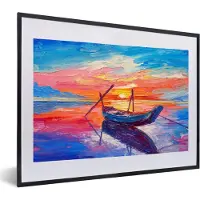 PosterMonkey Fotolijst incl. Poster - Schilderij - Boot - Olieverf - Water - 60x40 cm - Posterlijst