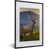 PosterMonkey - Poster - Fotolijst - Hert - Bergen - Zon - Gras - Landschap - 40x60 cm - Poster frame - Foto in lijst - Poster hert - Poster dieren