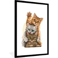 PosterMonkey - Poster - Fotolijst - Kittens - Katten - Dieren - Tekening - Kader - Foto in lijst - 80x120 cm - Poster frame - Poster kat - Foto met lijst - Kamerdecoratie