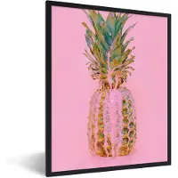 PosterMonkey Fotolijst incl. Poster - Verf - Ananas - Roze - Zomer - 60x80 cm - Posterlijst