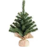 Everlands Mini kerstboom/kunstboom - groen - 45 cm - in jute zak - Kunstkerstboom