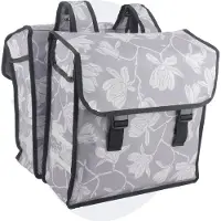 Voltano Dubbele Fietstas Rose Harmony - Grijs Met Bloemen - 38 Liter - Waterdicht Polyester