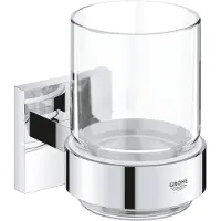 GROHE QuickFix Start Cube - Beker met houder, voor tandenborstel en tandpasta, glas/chroom 41097000