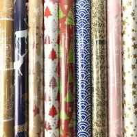 Benza Assortiment kerstpapier cadeaupapier inpakpapier voor kerstmis K34 - 10 mtr x 70 cm - 4 rollen