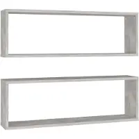 vidaXL Wandschappen kubus 2 st 80x15x26,5 cm bewerkt hout betongrijs