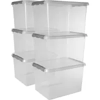 Sunware - Comfort line opbergbox set van 6 - 22L transparant metaal - 40 x 30 x 26 cm