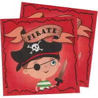 SANTEX piraten thema feest servetten - 40x stuks - 33 x 33 cm - rood/bruin - dubbelzijdig - Feestservetten