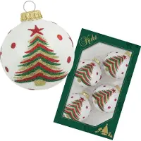 Merkloos Krebs kerstballen - 4x stuks - wit met kerstboom - glas - 7 cm - Kerstbal