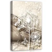 Canvas Schilderij - Bloemen - Vlinders - Paardenbloem - Planten - Inclusief Frame - 60x40cm (lxb) - Wit