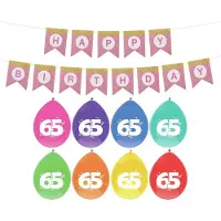 Haza Verjaardag 65 jaar geworden versiering - 16x thema ballonnen/1x Happy Birthday slinger 300 cm