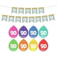 Haza Verjaardag 90 jaar geworden versiering - 16x thema ballonnen/1x Happy Birthday slinger 300 cm