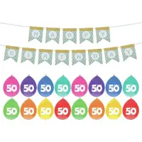 Haza Verjaardag 50 jaar geworden versiering - 32x thema ballonnen/1x Happy Birthday slinger 300 cm