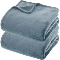 Atmosphera fleece dekens/fleeceplaids - 2x - ijsblauw - 180 x 230 cm - polyester - Molton Bankdeken