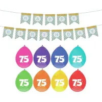 Haza Verjaardag 75 jaar geworden versiering - 16x thema ballonnen/1x Happy Birthday slinger 300 cm