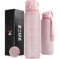 ZEUZ Motivatie Waterfles 1 Liter met Tijdmarkeringen – Motiverende Drinkfles – Volwassenen & Kinderen - BPA Vrij – 1000 ML - Roze