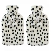 Home & Styling Warmwaterkruik - 2x - 2L - wit/zwart - met hoes - kruik - stippen - winter