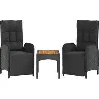 vidaXL 3-delige Loungeset met kussens poly rattan zwart