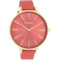 Oozoo Timepieces - Goudkleurige horloge met rode leren band - C11255