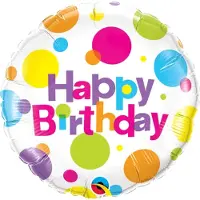 Qualatex Folieballon - Happy birthday - Big polka dots - 46cm - Zonder vulling