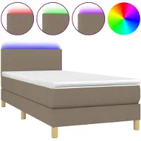 vidaXL Boxspringbed met matras en LED-verlichting, taupekleurig, 90x200 cm, gestoffeerd