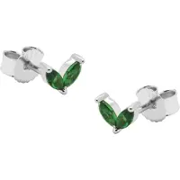 Karma Oorbellen Zirconia Double Green Leaves Zilver