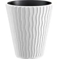Prosperplast Plantenpot/bloempot Sand Waves - buiten/binnen - kunststof - wit - D39 x H43 cm - Plantenpotten
