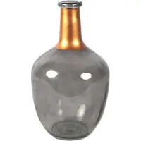 Countryfield Bloemenvaas Firm Big Bottle - transparant grijs/koper - glas - D18 x H30 cm - Vazen