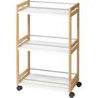 Excellent houseware Keuken opberg trolley/roltafel met 3 plankjes - bruin/wit - bamboe - 51 x 30 x 80 cm - Opberg trolley