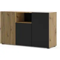 BIM Sp. z o.o. Kommode AURIS 3D, 135 cm, kast met 3 deuren, uitvoering: Artisan eik / mat zwart