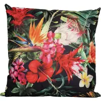 Anna's Collection buitenkussen bloem - rood/zwart - 60 x 60 cm - Sierkussens