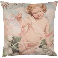Clayre & Eef Kussenhoes 45x45 cm Roze Wit Polyester Engel Sierkussenhoes Roze Sierkussenhoes