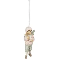 Clayre & Eef Kersthanger Kind 11 cm Roze Polyresin Kerstboomversiering Roze Kerstboomversiering