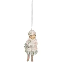 Clayre & Eef Kersthanger Meisje 11 cm Roze Polyresin Kerstboomversiering Roze Kerstboomversiering