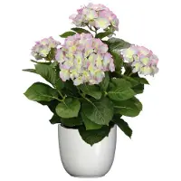 Mica Decorations Hortensia kunstplant/kunstbloemen 45 cm - paars/groen - in pot wit glans - Kunstplanten
