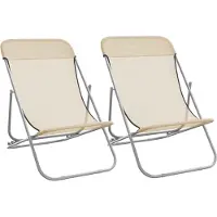 vidaXL Strandstoelen 2 st textileen en gepoedercoat staal crèmekleurig