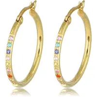 My Bendel - Goudkleurige Oorbellen Gekleurde Zirkonia 25mm x 2mm - Sprankelende Regenboog Zirkonia Oorringen 25mm - met Luxe Cadeauverpakking | Sieraden Voor Dames