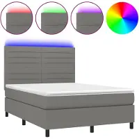 vidaXL Boxspring met matras en LED stof donkergrijs 140x200 cm