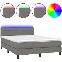 vidaXL Boxspring met matras en LED stof donkergrijs 140x190 cm