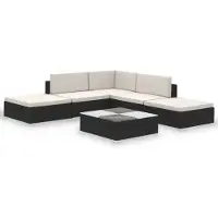 vidaXL 6-delige Loungeset met kussens poly rattan zwart
