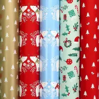 Benza COSY COTTAGE assortiment cadeaupapier inpakpapier voor kerstmis - 2 meter x 70 cm - 5 rollen
