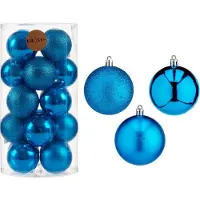 Krist+ 40x stuks kerstballen helder blauw kunststof diameter 7 cm - Kerstboom versiering