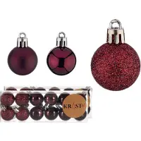 Krist+ kleine kerstballen - 36x stuks - wijn/bordeaux rood - kunststof - 3 cm