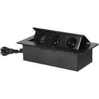 ORNO Stekkerdoos met 3 stopcontacten - Pop up stekkerblok met 1.5 meter kabel - Inbouw Verdeelstekker met RVS afwerking - Verdeelstekker 230 Volt - voor max. 3680 Watt - Penaarde - Zwart