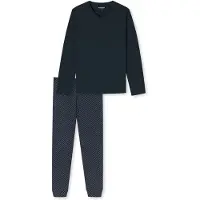 Schiesser 180843-804 Pyjama Lang V-hals Manchetten Driehoeken Nachtblauw - Maat 54