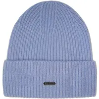 Stone Valley 100% Wol Blauw/Paars Geribbelde Muts met Zwart Metalen Logo