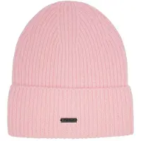 Stone Valley 100% Wol Roze Geribbelde Muts met Zwart Metalen Logo