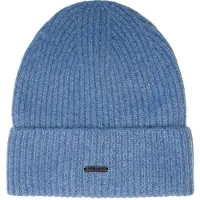 Stone Valley 100% Wol Blauw Geribbelde Muts met Zwart Metalen Logo